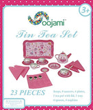 Oojami 23 Piece Childrens Pretend Toy Tin Tea Set Including a Carrying case Princess Theme