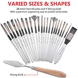 Professional Artist Paint Brush Set of 24-23 Different Shapes + Mixing Knife with Organizing Case, Painting Brushes Kit for Artist & Beginner, for Acrylic, Watercolor, Gouache, Oil, Pain by Number