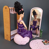 Wooden wardrobe for doll – scale 1:6 doll clothes rack, mirror for doll house