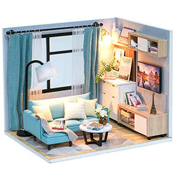Fsolis DIY Dollhouse Miniature Kit with Furniture, 3D Wooden Miniature House with Dust Cover and Music Movement, Miniature Dolls House kit (H18)