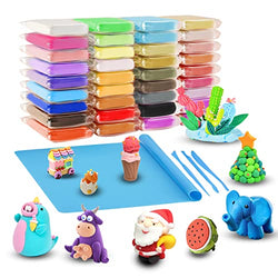 Air Dry Clay for Kids, 24 Colors Modeling Clay with Play Mat, Soft & Safe & No Baking, Ideal Arts and Crafts Gift for Kids, Non-Toxic Clay Set with Fun Tools
