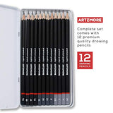 Artzmore Drawing Pencils Set, 12 Pieces Professional Sketch Pencils, Art Pencil Set with Light to Dark Graphite Pencils, Sketching Kit for Sketchbook, Shading Pencils, Art Supplies for Kids and Adults