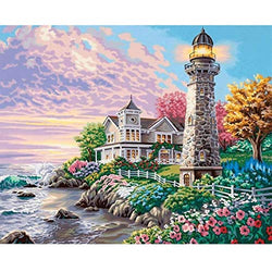 Artoree DIY 5D Diamond Painting by Number Kit for Adult, Full Drill Diamond Embroidery Kit Home Wall Decor-20x14" Light House