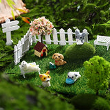 17 Pcs Dollhouse Garden Fairy Ornaments Mini Animals Miniature Ornament Kit Micro Landscape Figurines Resin Puppy House Fake Moss Garden Fence Signpost Trees Chair for Dollhouse Crafts Accessories DIY