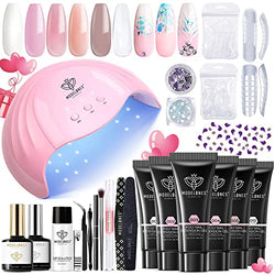 Modelones Poly Extension Gel Nail Kit - Nail Enhancement Builder Nail Gel with 48W LED Nail Lamp 6 Nude Pink Colors Slip Solution Rhinestones Glitter All In One Kit for Nail Manicure Starter Kit DIY at Home Valentine's Day