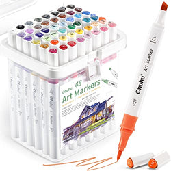Ohuhu Brush Markers Alcohol Based: Double Tipped Art Sketch Drawing Marker Set for Kids Artists Adults Coloring Landscape Architectural Design - Brush Chisel Dual Tip - 48-color w/ Marker Storage Case