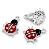 Housweety 5 PCs Charm Pendants Rhinestone Enamel Red Black Ladybug Silver Tone 17mmx13mm