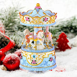 Mr.Winder Carousel Music Box Gift, 3-Horse with LED Light Musical Boxes | Castle in The Sky | Best Christmas Valentine's Day Birthday Gifts for Wife, Girls, Friends, Kids, Babies (Blue)