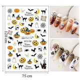 Halloween Nail Art Stickers Decals,10 Sheets 3D Self-Adhesive DIY Nail Sticker Witch Skull Witch Pumpkin Maple Leaf Cat Design Nail Art Design for Halloween Party Supply Acrylic Nail Art Supplies