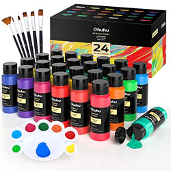 Ohuhu Acrylic Paint Set for Painting: 24 Classic Colors 59ml 2oz Bottles Art Craft Paints for Professional Artist Adults Beginners - Non-Toxic Canvas Ceramic Wood Ceramic Bulk Paint for Multisurface