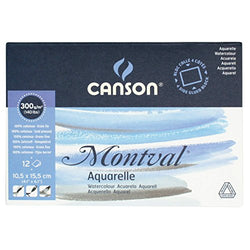 Canson 200006532 AQ Montval Fine Watercolour 300 g/m² 12 Sheets per Pad Glued All-Round 10.5 x 15.5 cm White