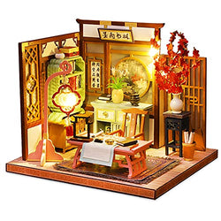 Roroom Dollhouse Miniature with Furniture,DIY 3D Wooden Doll House Kit New Chinese Style Plus with Dust Cover and LED,1:24 Scale Creative Room Idea Best Gift for Children Friend Lover HL07