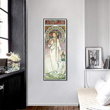 INVIN ART Framed Canvas Giclee Print The Trappistine by Alphonse Mucha Wall Art Living Room Home Office Decorations(Black Slim Frame,16"x48")