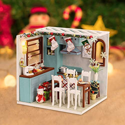 Doll House Miniature Dollhouse Kit DIY Wooden Dollhouse Accessories Plus Dust Proof Cover Model House Assembled Cabin Handcrafts Educational Toys for Kids Teens Adults (M011)