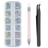 Crystals AB Nail Art Rhinestones Decorations Nail Stones for Nail Art Supplies and Clear Crystal Rhinestones with Pick Up Tweezer and Rhinestone Picker Dotting Pen