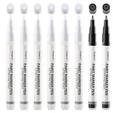 White Paint Pens, 8 Pack 0.7mm Acrylic Permanent Marker 6 White With 2 Black Paint Pens for Wood Rock Plastic Leather Glass Stone Metal Canvas Ceramic Marker Extra Very Fine Point Opaque Ink