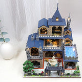 eveseed Miniatures Castle Villa Dollhouse Craft Kits Handmade Wooden DIY Puzzle Led Light Furniture Kit Dollhouses(Without Dustproof Cover)
