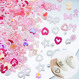 550Pcs 3D Pink Assorted Pearls Nail Charms Multi-Shapes Flower Butterfly Heart Bow Nail Charms Mix Heart Star Bows Round White Pearls Nail Art Charms for Manicure DIY Crafts Jewelry Accessories