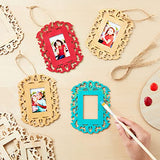 12 Pack Unfinished Wooden Picture Frames for Crafts and DIY Ornaments for Christmas Tree, Includes Jute Rope (4.3 x 5.8 in)