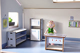 HABA Little Friends Kitchen - DollHouse Furniture for 4" Bendy Dolls - 3 Piece Room Set w Appliances