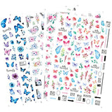 Butterfly Nail Art Stickers 10 Sheets, Self-Adhesive Nail Decals Nail Designs Decorations, Colorful Butterflies Spring Flower Nail Stickers for Nail Art Nail Accessories Nail Decoration for Women