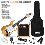 LyxPro 36 Inch Electric Guitar and Kit for Kids with 3/4 Size Beginner’s Guitar, Amp, Six Strings, Two Picks, Shoulder Strap, Digital Clip On Tuner, Guitar Cable and Soft Case Gig Bag -Natural