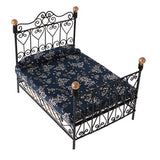 OPLLER 1: 12 Miniature Bedroom Furniture Metal Bed with Mattress Accessory Black