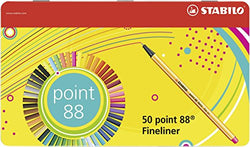 STABILO Point 88 Fineliner Pen - Assorted Colours (Pack of 25) Pack of 50