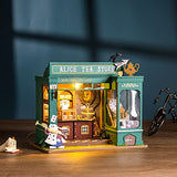 Rolife DIY Miniatures Dollhouse Kit, Tiny House Kits Mini Model Building Sets, DIY Craft Adults with Removable Plants, Halloween/Christmas Decorations Gifts for Families Friends (Alice's Tea Store)