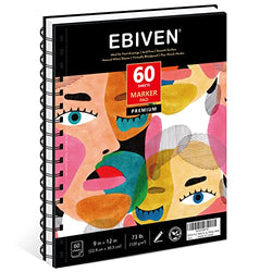 EBIVEN 9"x12" Marker Paper Sketchbook, 120 GSM/73 lb Markers Drawing Papers, 60 Sheets Hardcover Spiral Bound Sketch Book for Drawing, Sketching, Coloring, Lettering