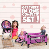 Mommy & Me 3 In 1 Baby Doll Accessories Mega Deluxe Playset with Doll High Chair, Doll Bouncer, and Doll Pack N Play Baby Doll Crib, Fits 18 Inch American Girl Doll, Purple