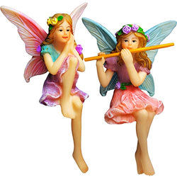 Mood Lab Fairy Garden - Fairy Figurines - Miniature Garden Fairies - Sitting Girls Set of 2 pcs - Kit for Outdoor or House Decor