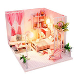 WYD DIY Pink Cottage Handmade Miniature Dollhouse Kit 3D Puzzle Doll House Toy with Dust Cover and LED Wedding, Birthday, Christmas
