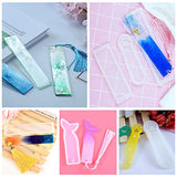 COCODE 7 Pieces Silicone Bookmark Mold DIY Transparent Epoxy Resin Casting Jewelry Molds Include Rectangle, Cat Claw, Mermaid Tail Shaped for Craft Making with 14pcs Different Color Handmade Tassels