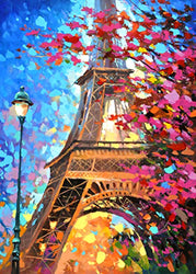 DIY 5D Eiffel Tower Paris Diamond Painting for Adult by Number Kits Full Drill Round Landscape Rhinestone Picture Arts Craft for Home Wall Decor(ZSH021)