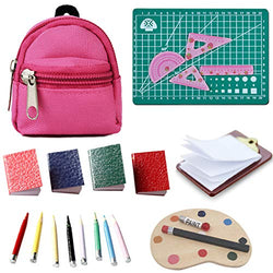 Doll School Supplies Dollhouse School Accessories Set -Aniwon 20PCS Interactive Cute Dolls Backpack Miniature Doll Books Doll Palette Paper Clipboard Pencil Rulers and Mat Dollhouse Accessories Kit