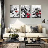 Canvas Wall Art Decor Wine Painting Artwork Poster Red Wine In Cups With Ice Rose Black White Canvas Wall Art Print Framed Pictures Red Rose Poster Giclee For Kitchen Bar Home Decorations 3 Piece