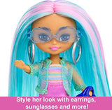 Barbie Mini Toys, Barbie Extra Minis Doll With Blue Hair, Sporty Outfit And Roller Skates, Clothes And Accessories