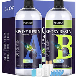 34OZ Epoxy Resin, Crystal Clear Epoxy Resin Kit, High-Gloss & Bubbles Free Resin and Hardener Kit, Art Resin Casting Resin for Art Crafts, Jewelry Making, Wood & Resin Molds(17OZ x 2)