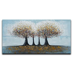 Yika Art 3D Paintings Modern Abstract Oil Painting Hand Painted On Canvas Abstract Artwork Picture Wall Decoration for living room -- Colorful Tree of Life Wall Art -- 24X48 Inch