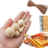 MotBach 142 Pieces Round Wood Balls Unfinished Wooden Balls, Hardwood Craft Balls for DIY Craft Projects Decorating Jewelry Making, 7 Sizes(10, 12, 15, 20, 25, 30, 35mm)