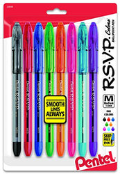 Pentel R.S.V.P. Ballpoint Pen, Medium Point, Assorted Ink Colors, 8 Pack (BK91CRBP8M)
