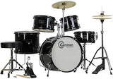 Gammon 5-Piece Junior Starter Drum Kit with Cymbals, Hardware, Sticks, & Throne - Black