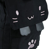 Black College Cute Cat Embroidery Canvas School Backpack Bags for Kids Kitty(Pink)