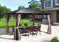 EROMMY 10'x12' Outdoor Hardtop Polycarbonate Gazebo Canopy Curtains Aluminum Frame with Netting for Garden,Patio