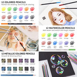 Drawing Set Sketching Kit 73 Pack, Pro Art Sketch Supplies with 50 Sheets Sketch & 12 Sheets Coloring Book, Include Watercolor, Metallic, Sketch, Charcoal, Colored Pencil, for Artists Adults Beginners
