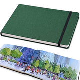 5"x 8" 220gsm Travel Handmade Cloth Cover Watercolor Paper 80 Pages (40sheet Frond and Back) Notebook Journal Painting Paper Perfect for Travel Green