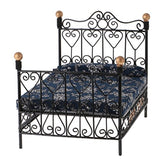 OPLLER 1: 12 Miniature Bedroom Furniture Metal Bed with Mattress Accessory Black