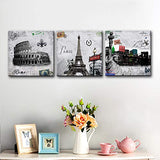 3 Panels Canvas Wall Art,Print Wall Decor Vintage Black and White Painting on Canvas Decoration for Living Room Kitchen Office Home Decor Rome Paris Architecture