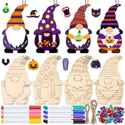 Unfinished Wooden Halloween Gnome Ornaments Include Blank Gnome Cutout Hanging Slices, Colored Marker, Bells for Kids Xmas Tree DIY Craft Painting All Festival(40 Sets)